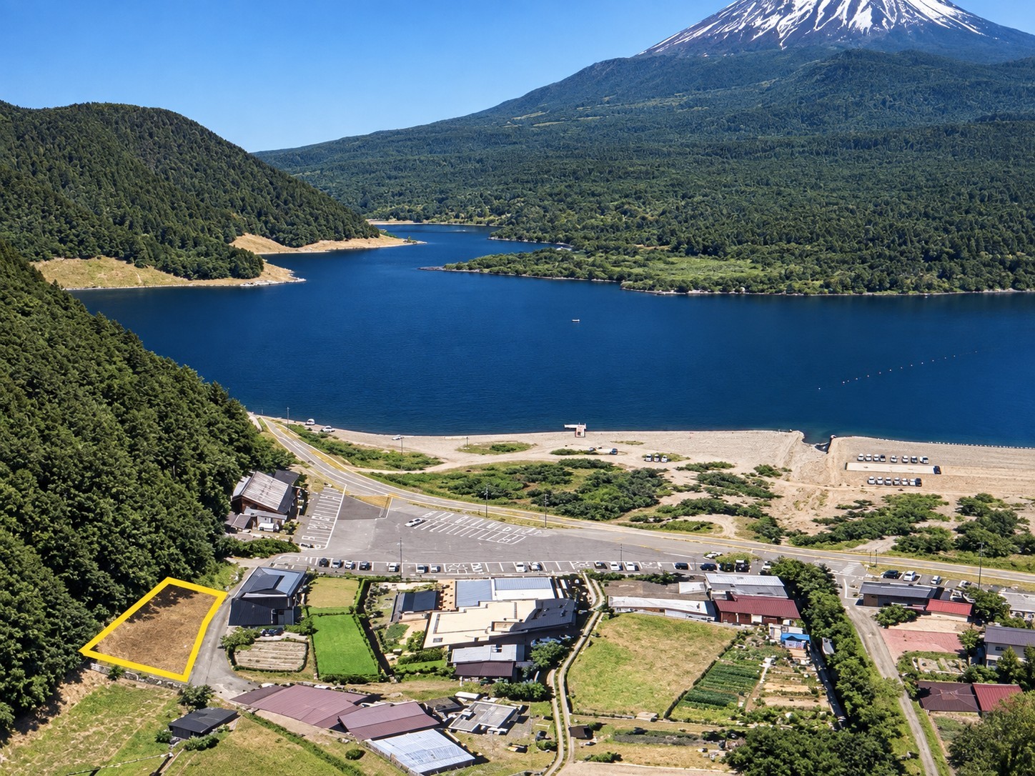 Lake Shojiko project reference photograph with the source parcel outlined in yellow